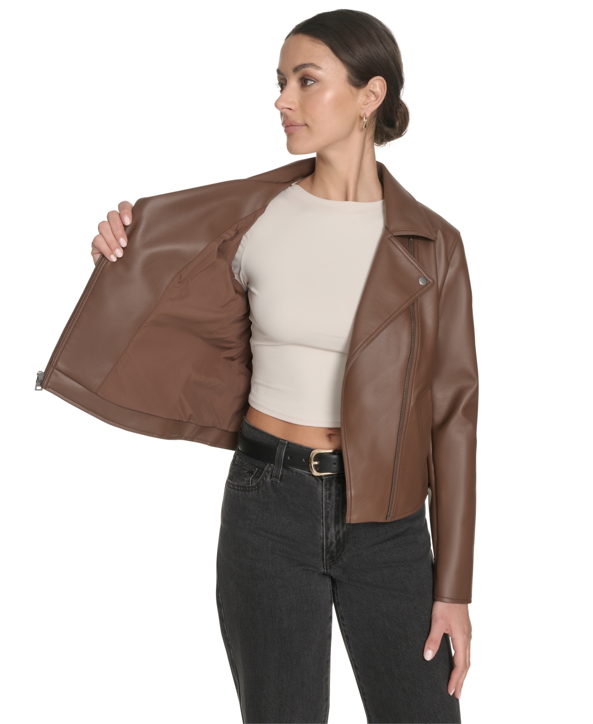 Levi's Women's Faux-leather Asymmetric-zip Moto Jacket In Brown