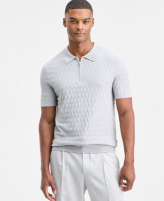 Men's Short-Sleeve Diamond Zip Polo Sweater
