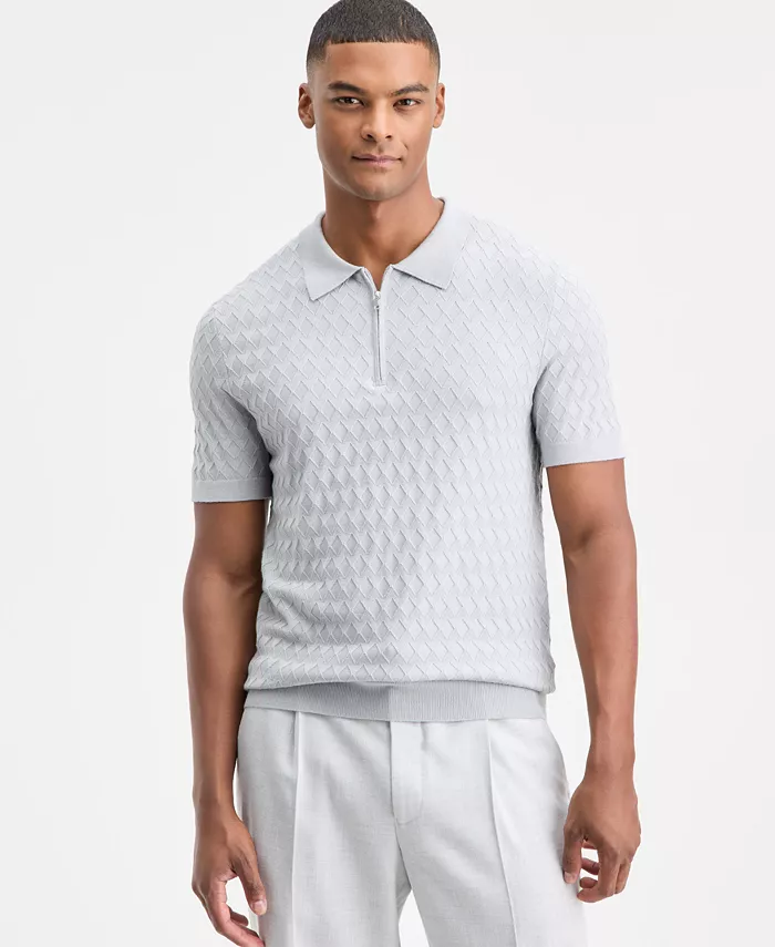 Men's Short-Sleeve Diamond Zip Polo Sweater