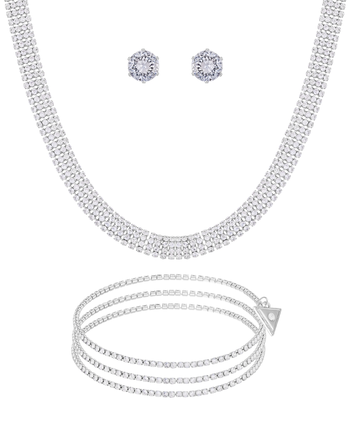 Guess 3-pc. Cubic Zirconia Gold-tone Choker Necklace, Stud Earrings, And Bracelet Set In Gray