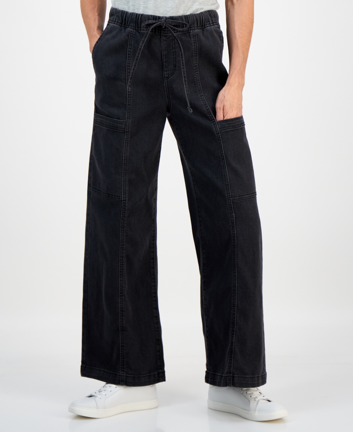 Style & Co Petite Wide-leg Utility Jeans, Macy's Exclusive In Black