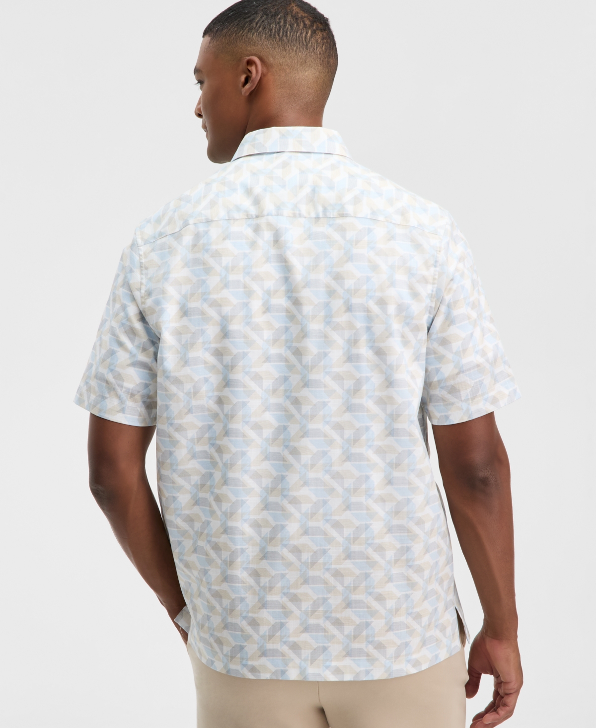 Alfani Men's Jesse Geo-print Short-sleeve Button Shirt, Macy's Exclusive In White