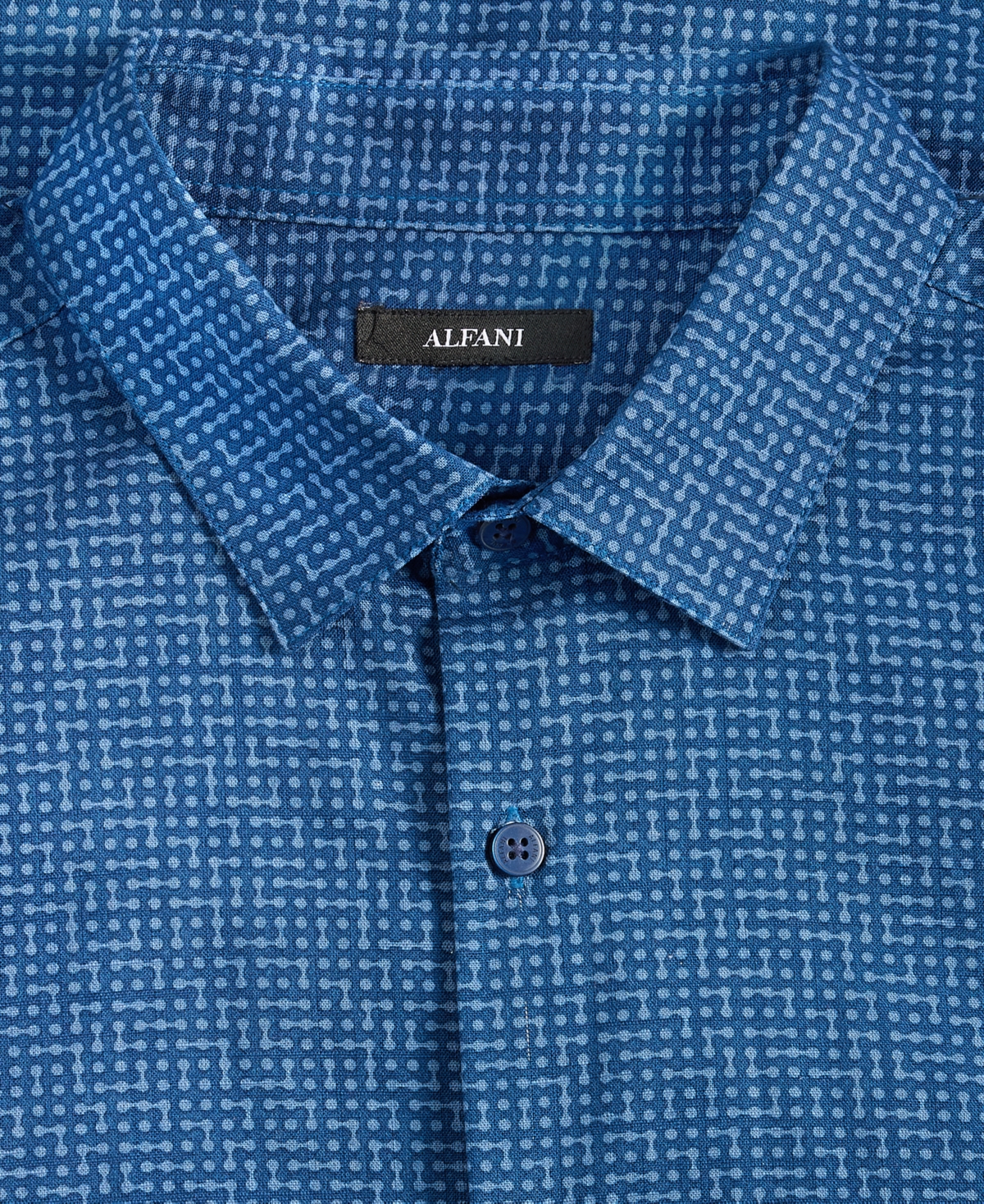 Alfani Men's Dashed Lines Printed Short-sleeve Button Shirt, Macy's Exclusive In Blue