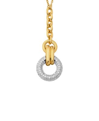 Two Tone Pav&eacute; Y-Neck Torus Pendant Necklace