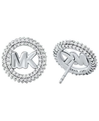 Silver Tone Small Pav&eacute; Logo Stud Earrings