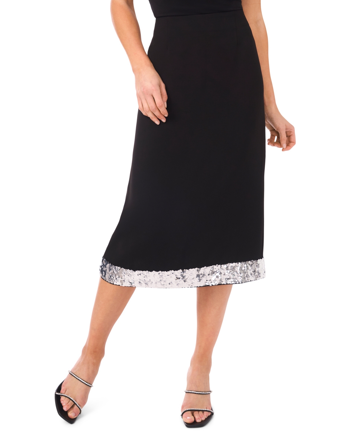 Cece Sequin Hem Midi Skirt In Black