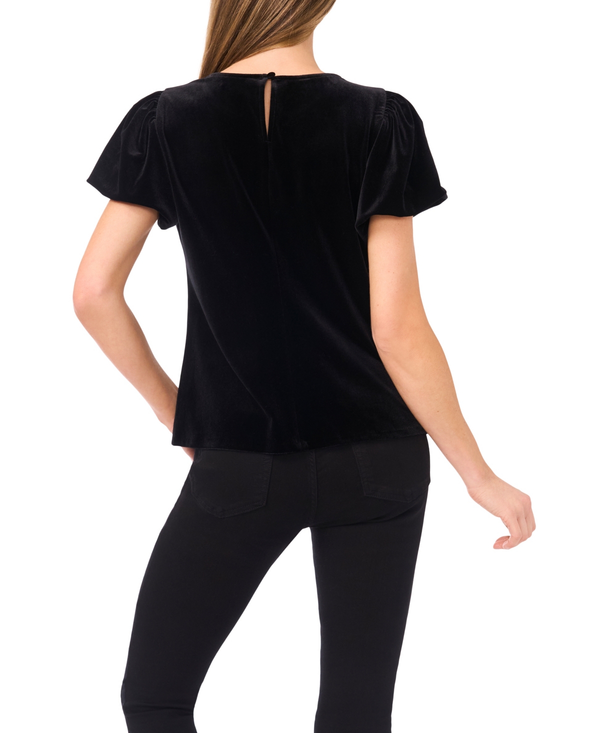 Cece Puff Sleeve Stretch Velvet Top In Black