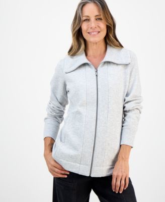 Style & Co - Petite Heathered Full-Zip Tunic Sweatshirt