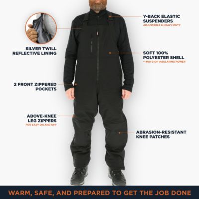 Men's Insulated Softshell Bib Overalls - Water-Repellent, Wind-Tight, Thermal Workwear for Extreme Cold