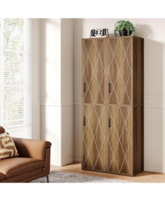 75.39-Inch Tall Wood Storage Cabinet with 6 Shelves, Narrow Kitchen Pantry