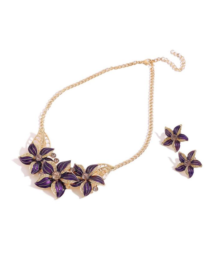 SOHI Women's Enamel Flower Necklace And Earrings ()