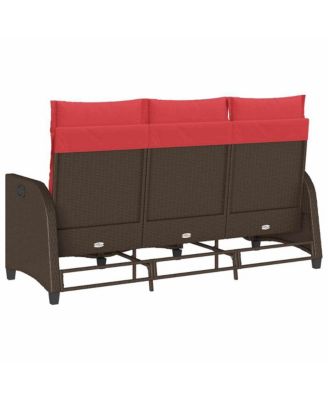 Reclining Patio Sofa with Cushions L-shaped Brown Poly Rattan
