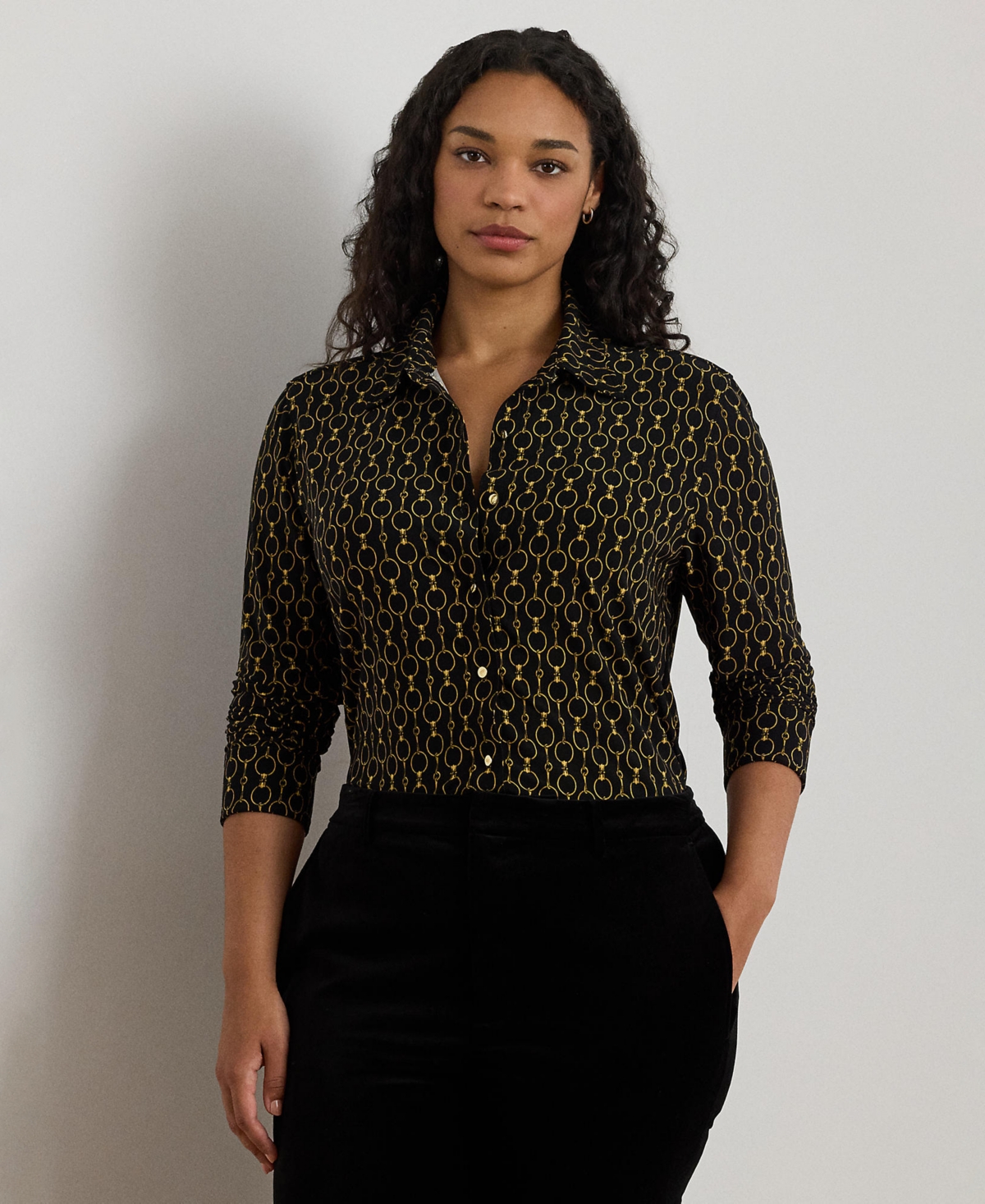 Ralph Lauren Plus Size Slim Fit Chain-print Jersey Shirt In Multi