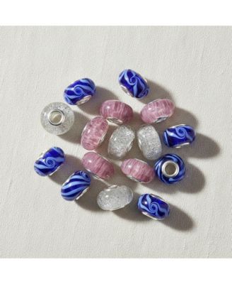 Glass Charm Bead Ocean Wave Swirl Murano Blue European Bracelet Silver Core