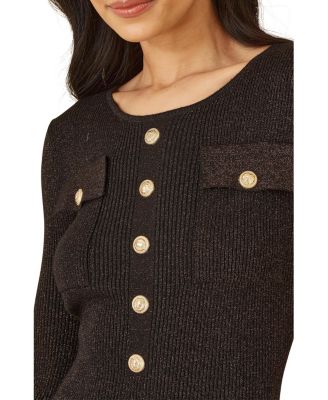 Women's Metallic Fitted Military Knit Dress