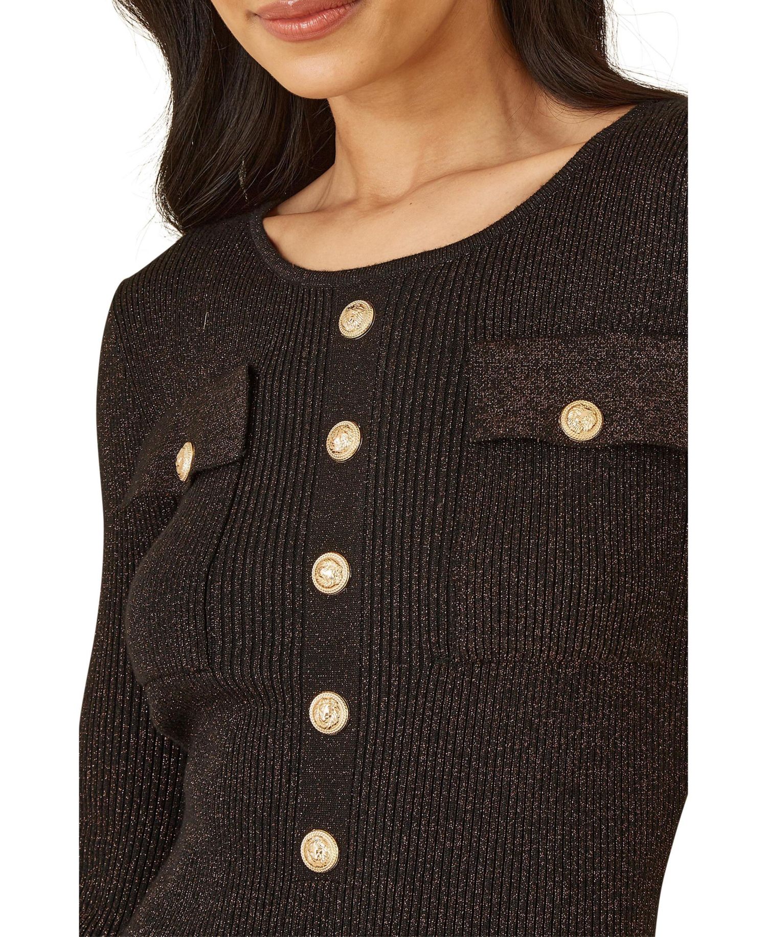 Women's Metallic Fitted Military Knit Dress