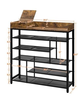 Modern Industrial Free-Standing 6-Layer Shoe Rack with Drawer