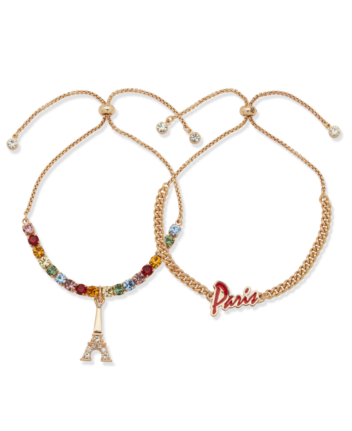 Karl Lagerfeld 2-pc. Glass Stone Gold-tone Paris Slider Bracelet Set In Gold