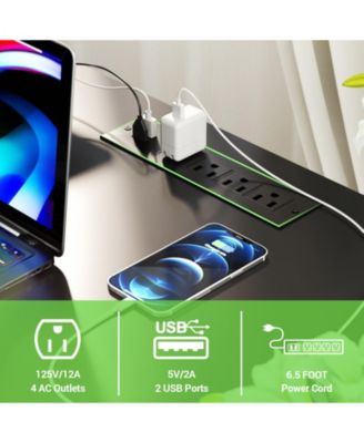 55.5'' Reversible L-shaped Desk with Power Outlets and RGB LED Lights, Computer Table with CPU Stand and Monitor Stand