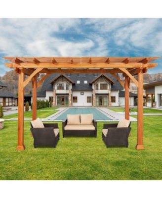 Wood Pergola 12'x10' Cedar Wood Gazebo, Outdoor Pergola for Patio Deck Garden Backyard and Patio