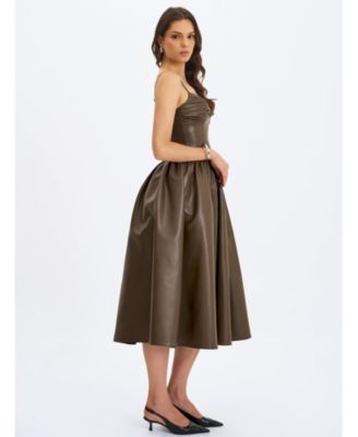 Women's Parisia Cocoa Faux Leather Drop Waist Maxi Dress