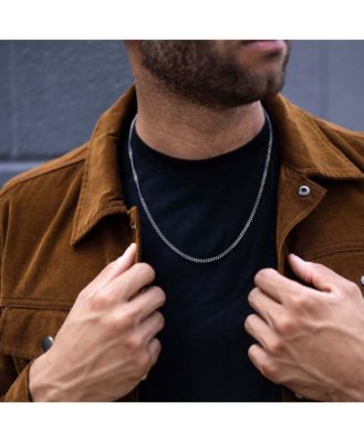 Men's Cuban Chain 3mm Silver Curb Link Necklace 24"