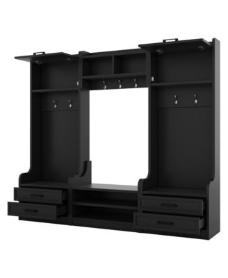 4-in-1 Detachable Hall Tree with Storage and 7 Hooks, Multiple Functions Hallway Coat Rack with Storage Drawers and Cabinet, Shoe Bench