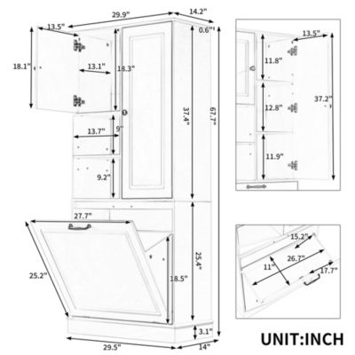 CASAINC 68"H MDF Tall Adjustable Shelves, Flip-Out Basket Storage Cabinet