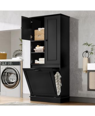 CASAINC 68"H MDF Tall Adjustable Shelves, Flip-Out Basket Storage Cabinet