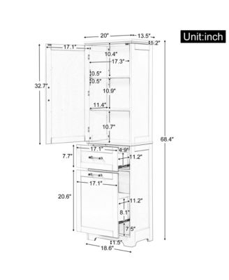 Tall Bathroom Storage Cabinet, Freestanding with Drawers and Adjustable Shelf