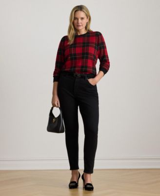 Plus Size Plaid Crew Neck Sweater
