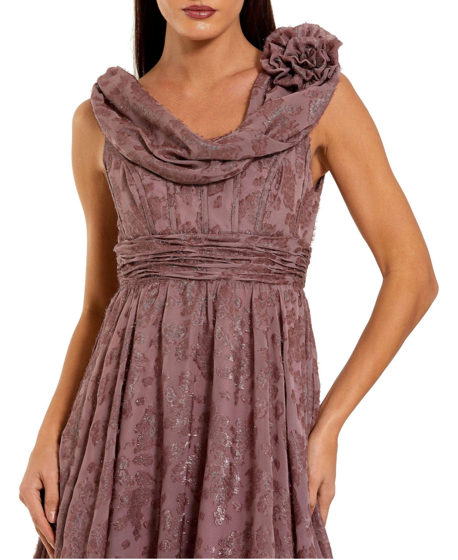 Women's Burnout Chiffon Sleeveless Cowl Neck Midi Dress