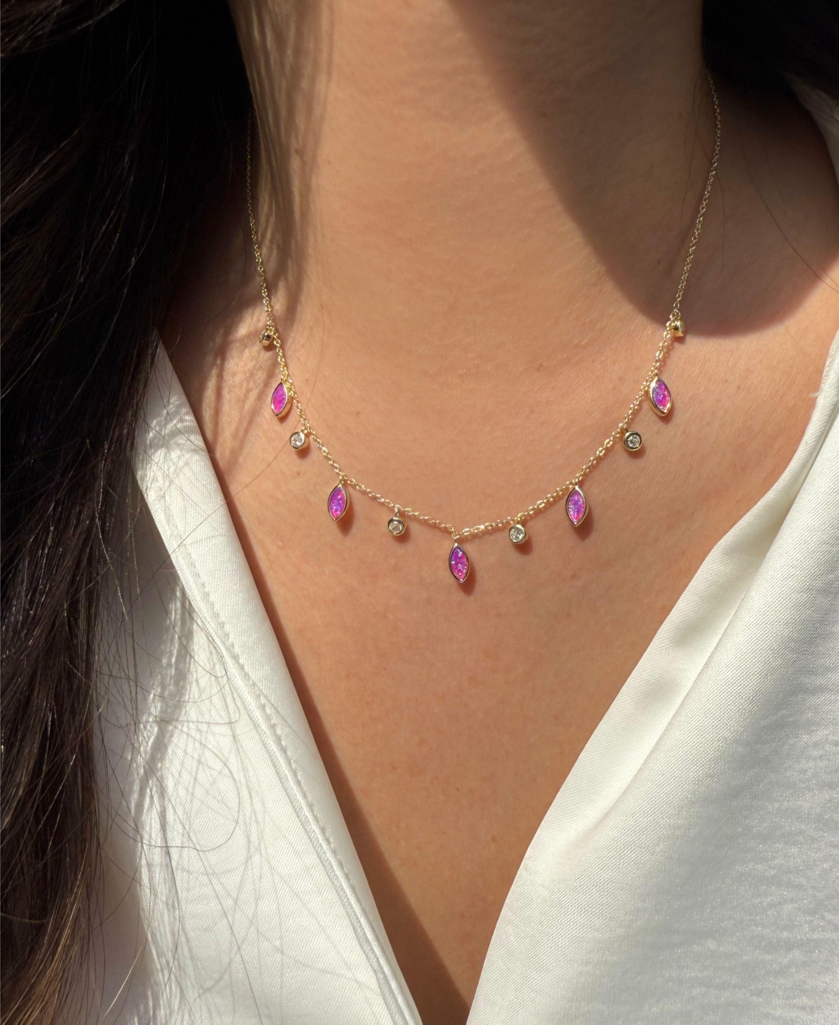 Kamaria Drops Of Spring Necklace With Lab-grown Opal In 14k Gold Plated Sterling Silver In Gold