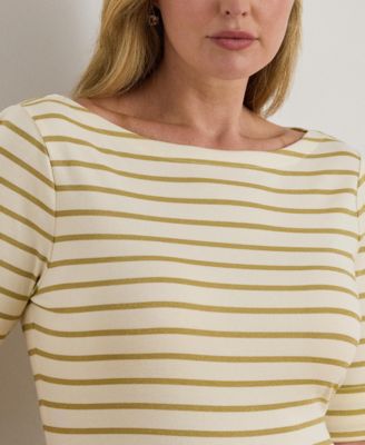 Plus Size Metallic Striped Boat Neck T-Shirt