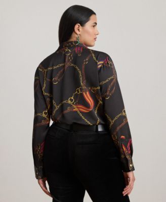 Plus Size Classic Fit Belting-Print Satin Shirt