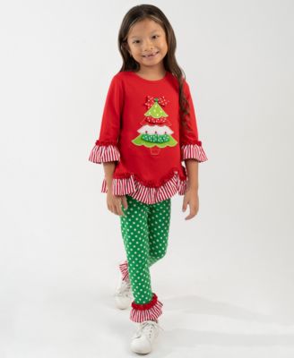 Rare Editions - Girls 2T-4T 2-Piece Tree Applique Top and Polka Dots Leggings Set