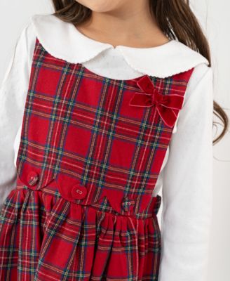Girls' 2T-6X Checkered Jumper and Long-Sleeve Top, 2-Piece Set