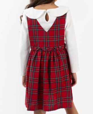 Girls' 2T-6X Checkered Jumper and Long-Sleeve Top, 2-Piece Set