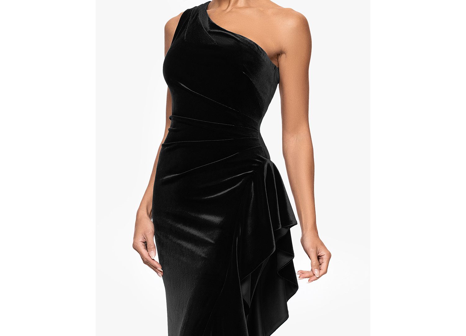 Petite Long Velvet One-Shoulder Dress