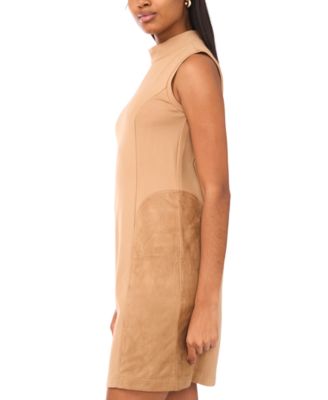 Women's Mock Neck Suede Sleeveless Dress