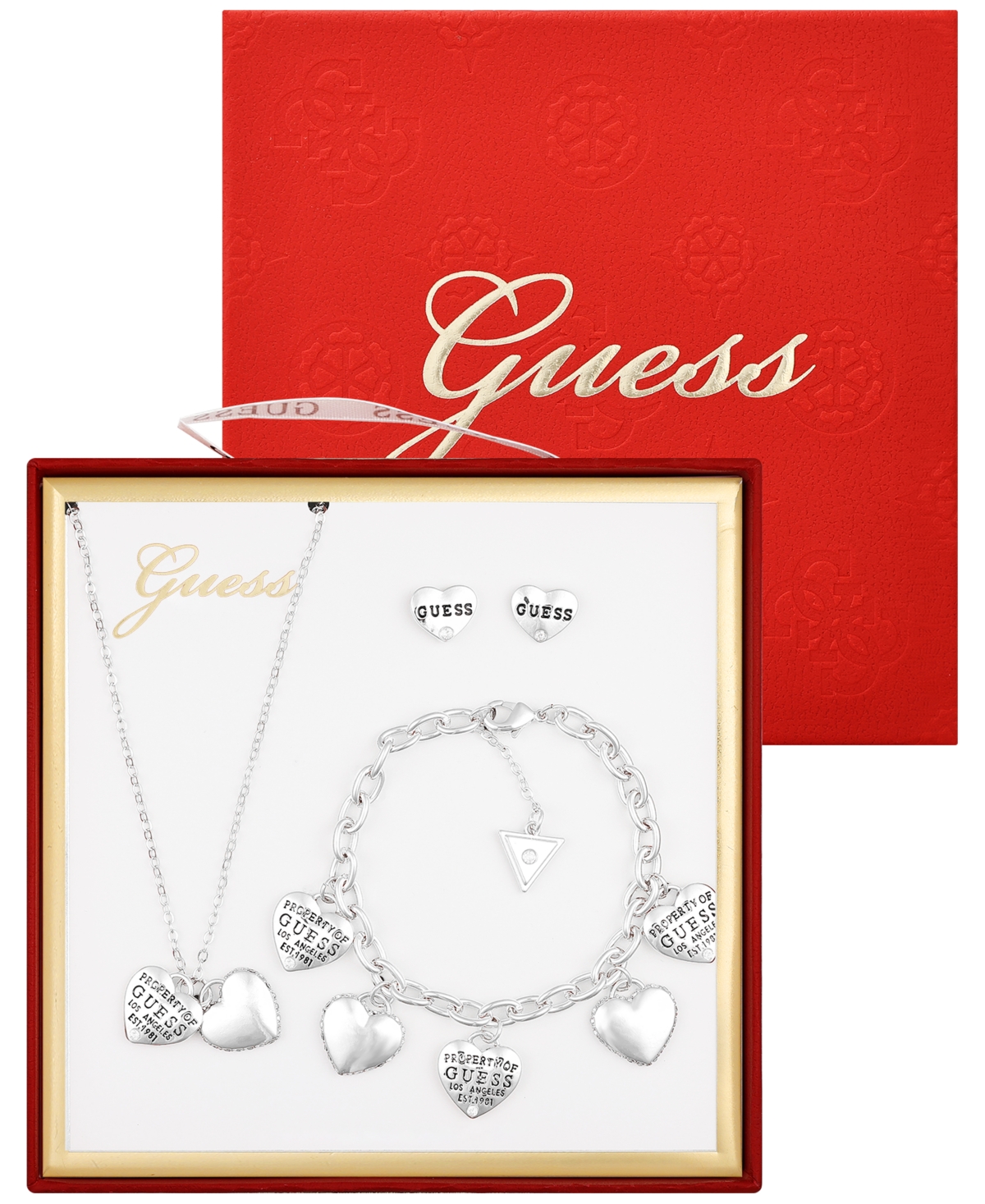 Guess 3-pc. Cubic Zirconia Gold-tone Necklace, Stud Earrings, And Bracelet Set In Multi