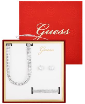 3-Pc. Cubic Zirconia Metal-Tone Choker Necklace, Stud Earrings, and Bracelet Set