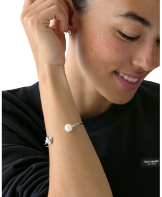 Imitation Pearl and Cubic Zirconia Flower Bracelet (also in Gold-Tone)