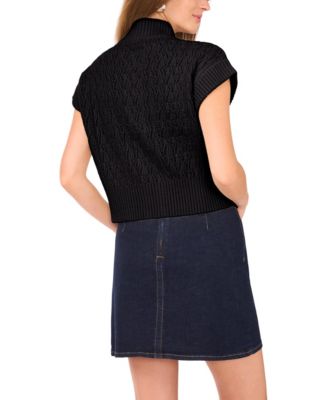 Women's Pointelle Mock-Neck Front Zip Sweater