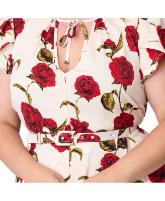 Plus Size Short Petal Sleeve Tie Neck Dahlia Swing Dress