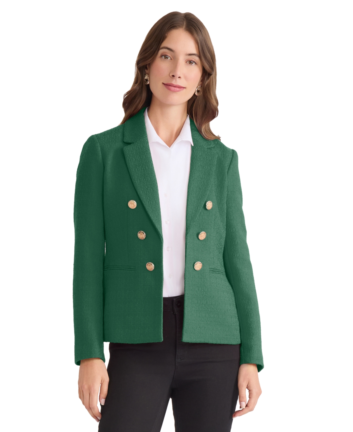 Jones New York Faux Double Breasted Tweed Jacket In Green