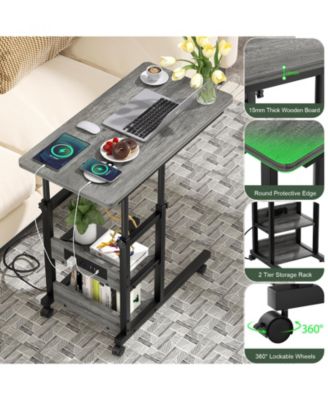 Height Adjustable C Table with USB Port and Wheels