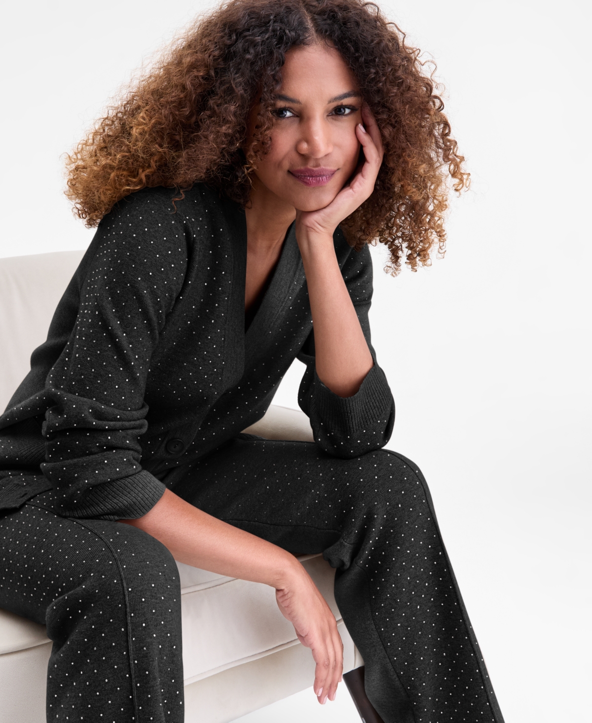 Inc International Concepts Women's Rhinestone Drawstring-waist Knit Pants, Macy's Exclusive In Black