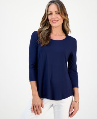 Petite 3/4-Sleeve Scoop Neck Top, Exclusively at Macy's