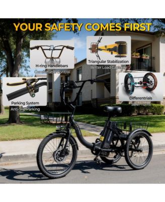 Step-Thru Folding E-Trike, 500W 20" Electric Trike for Adults with Removable Battery & Basket